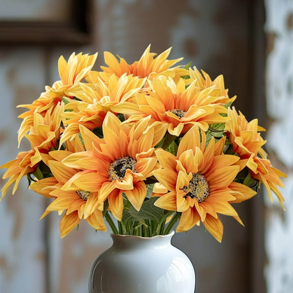 Ihhxva Artificial Flower Bouquet for Home Decoration with Sunflower Design and Realistic Petals, Vibrant Faux Floral Arrangement for Table Centerpiece and Shelf Decor, Light Orange, 1 Pc
