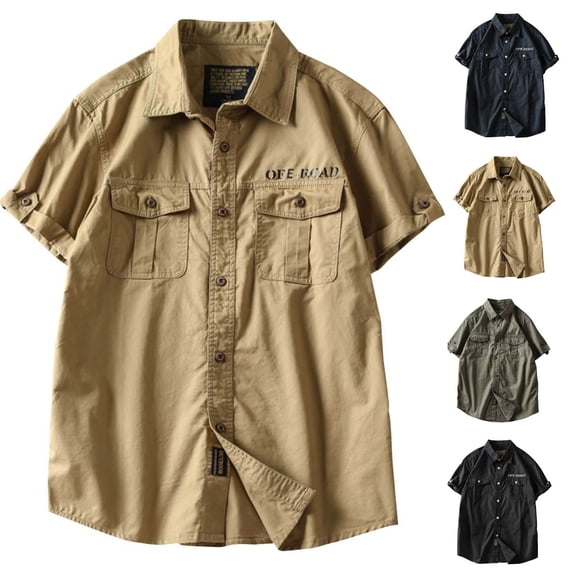 Ihhxva Big & Tall Men's Short Sleeve Button Down Shirt, Relaxed Fit Collared Workwear Shirt with Multi Pockets for Casual Vacation M - 5XL