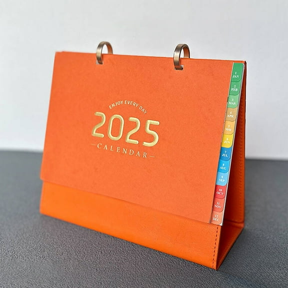 Ihhxva Business Desk Calendar with Leather Frame and Notebook Style for Workspace, Planning, Scheduling, Orange, 1 Pc