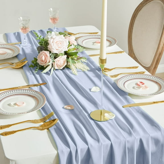 Ihhxva Chiffon Table Runner for Wedding Banquets and Party Decorations, Elegant and Flowing, Blue, 1 Pc