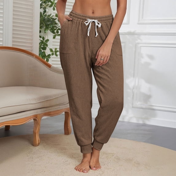 Ihhxva Cotton Joggers for Women Cuffed Ankle Relaxed Fit Corduroy Elastic Waist Stretchable Jogger Pants Athletic Lounge Casual S-3XL