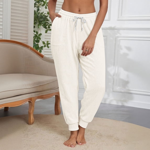 Ihhxva Cotton Joggers for Women Cuffed Ankle Relaxed Fit Corduroy Elastic Waist Stretchable Jogger Pants Athletic Lounge Casual S-3XL