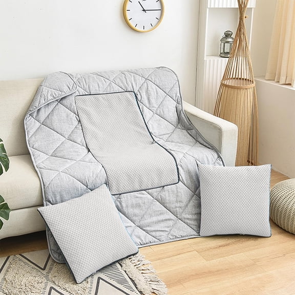 Ihhxva Cotton Linen Throw Pillow Quilt Blanket, Multifunctional Cushion for Car Seat, Workspace Chair, Air Conditioning Use, Gray, 1 Pc