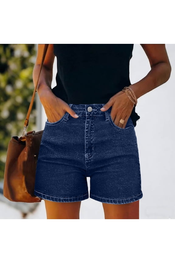 Denim Shorts for Women Elastic Waist Multi-Pockets Casual Work Daily Wear Jeggings S-3XL
