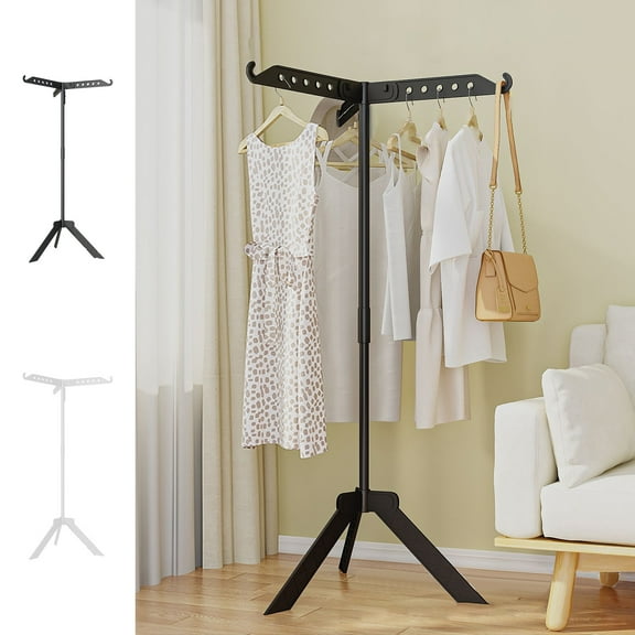 Ihhxva Floor Standing Rotating Clothes Drying Rack, Foldable Garment Rack for Bedroom, Hanging Clothes and Bags, White, 1 Pc