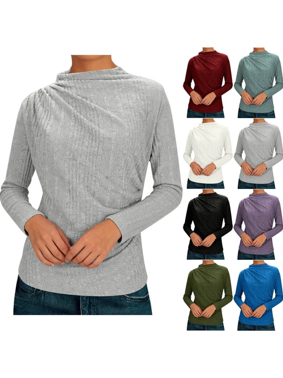Knit Oversized Tops for Women Soft Stretch Twist Front Sweater Cowl Neck Long Sleeve Top Casual Chic Winter Pullover Cozy Ribbed S-2XL