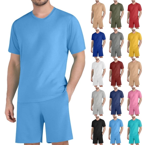 Ihhxva Men's 2 Piece Shorts Set, Short Sleeve Crew Neck T-Shirt and Drawstring Pocket Shorts, Casual Activewear Beach Outfit XXS - L2