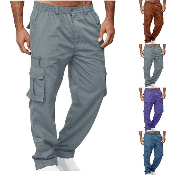 Ihhxva Men's Cargo Pants, Straight Leg Relaxed Fit Work Pants with Multi Pockets, Elastic Waist and Zipper Closure for Casual Outdoor Wear M - 3XL