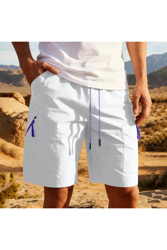 Men's Casual Shorts Elastic Waist Drawstring Multi-Pockets Solid Color Bermuda Shorts Relaxed Fit Outdoor Summer Vacation - Gray XL