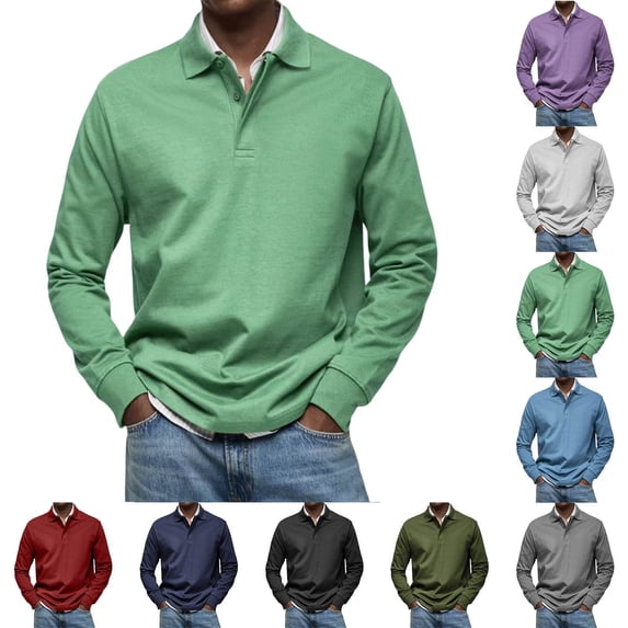 Ihhxva Men's Collared Long Sleeve Pullover Shirt, Half Button Front Regular Fit Solid Casual Shirt for Men S - 3XL