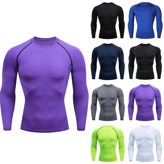 Ihhxva Men's Long Sleeve Workout Shirt, Quick Dry Moisture Wicking Stretch Crew Neck Athletic Training Top for Gym Cycling and Outdoor Sports S - 4XL