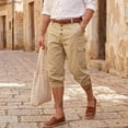 thumbnail image 1 of Ihhxva Men's Pants Elastic Waist Straight Leg Solid Color 3/4 Length Button Detail Multi-Pockets Casual Daily Wear Trousers - Khaki 2XL, 1 of 9