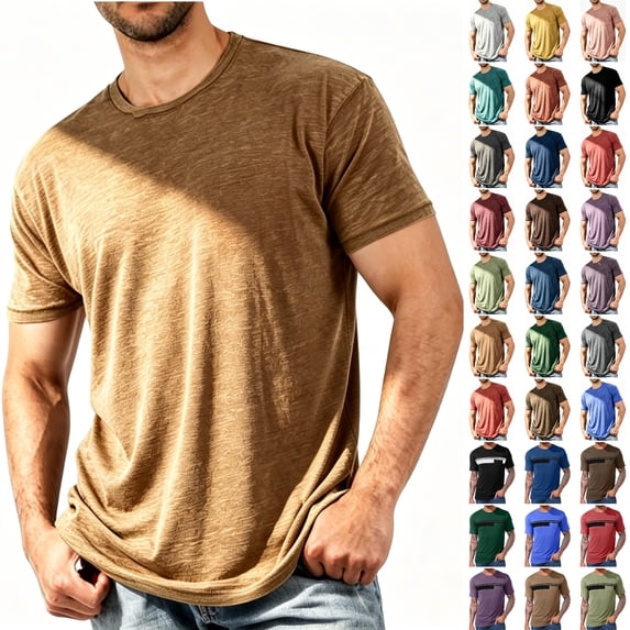 Ihhxva Men's Short Sleeve T-Shirt Vintage Heathered Crew Neck Casual Tee M-4XL