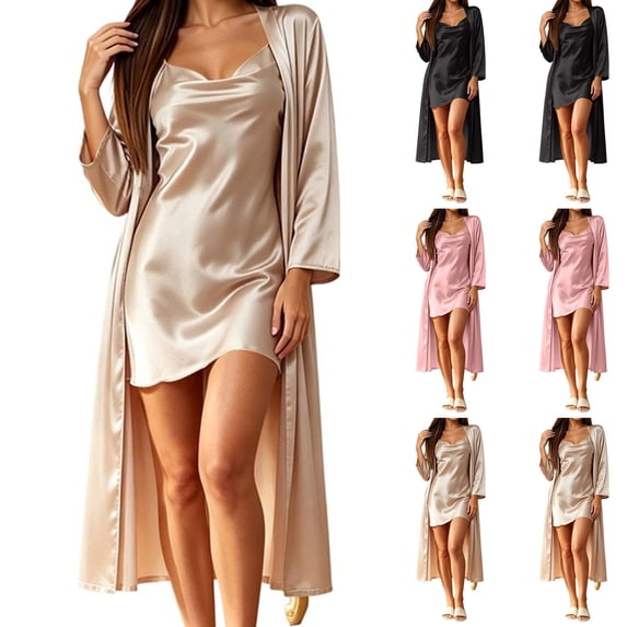 Ihhxva Pajama Set for Women Sleepwear Women's Nightgown Robe Luxury Two Piece, Loose Fit 3/4 Sleeve Matching Nightwear Home Relaxation S-XL