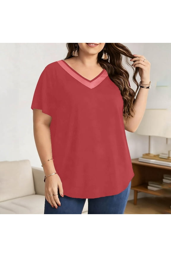 Plus Size Oversized Tops for Women V-Neck Tunic Top Loose Plus Size Blouse with High-Low Hemline Casual Flowy Cotton Summer Tee L-5XL