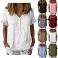thumbnail image 1 of Ihhxva Plus Size Women's Linen Tops V-Neck Blouse Loose Fit Button Detail Flutter Sleeves Casual Summer Top Airy Flowy Tunic for Beach Vacation S-2XL, 1 of 8