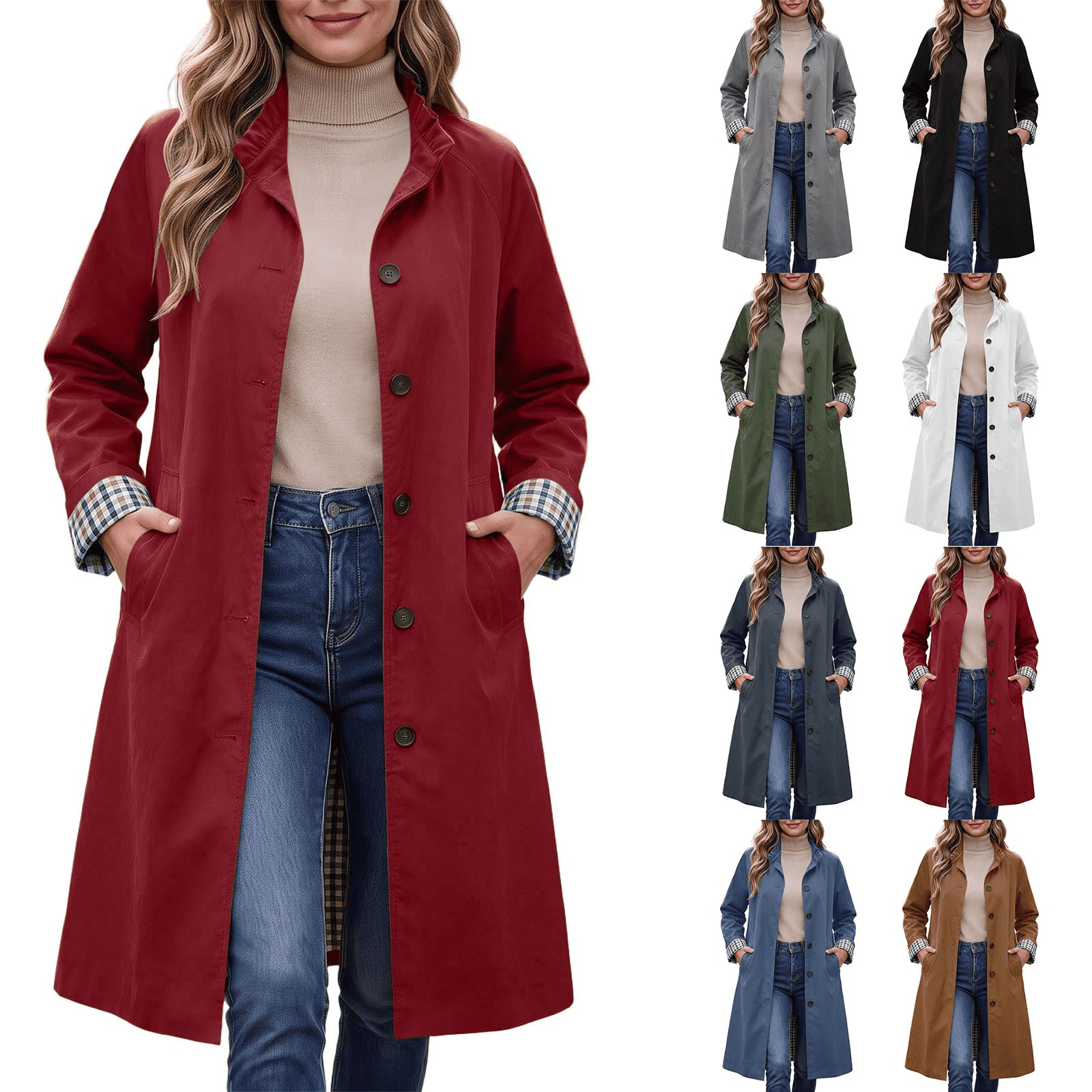 Water Button Toy Ihhxva Plus Size Women's Long Trench Coat, Water-Repellent Button Front ...