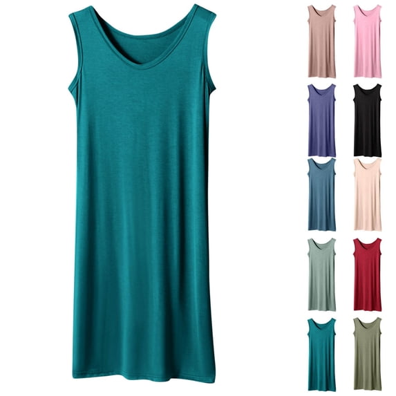 Ihhxva Plus Size Women's Sleeveless Nightgown, Scoop Neck Relaxed Fit Long Sleep Dress, Modal Cotton Blend Loungewear XL - 5XL