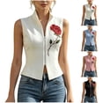 thumbnail image 1 of Ihhxva Plus Size Women's Sleeveless Tank Top Tailored Fit Rose Embroidered Vest Seamless Zip Front Summer Casual Office Blouse Lightweight Cotton S-2XL, 1 of 9