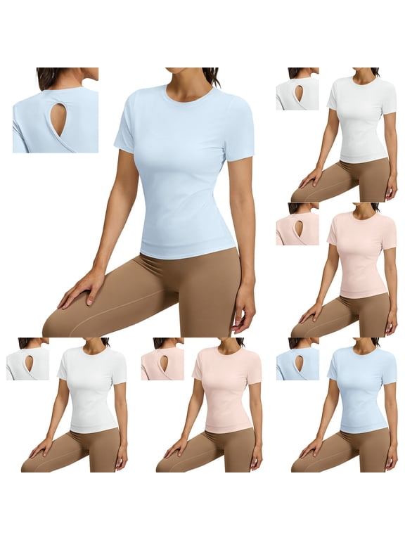 Plus Size Women's Slim Fit Moisture-Wicking Yoga Cutout Backless Workout Tee Racerback Breathable Athletic Top for Gym Running Training S-2XL