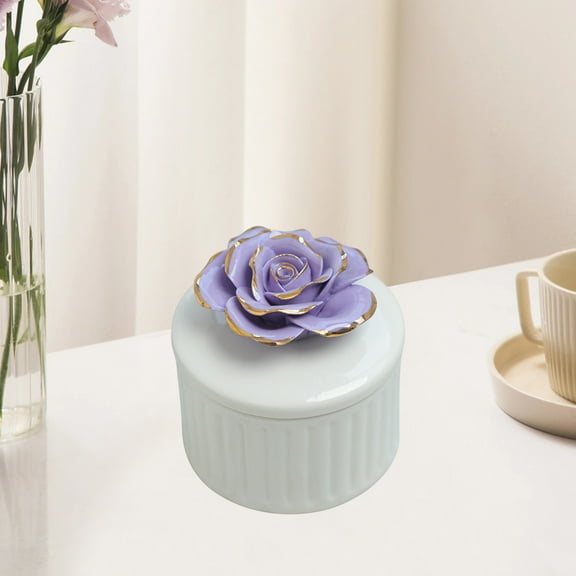 Ihhxva Purple Ceramic Jewelry Storage Box, Hand-painted Decorative Organizer for Jewelry, Candles, Wedding Ornaments and Companion Gifts, 1 Pc