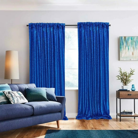 Ihhxva Sequin Background Curtains with Metallic Finish and Large Size, Decorative Backdrop for Party Stage and Wedding Decorations, Blue, 1 Pc