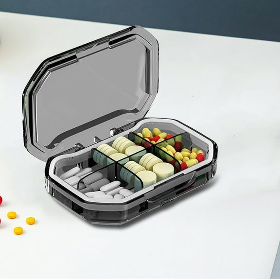 Ihhxva Sturdy Waterproof Travel Size Tablet Box, 6 Compartments Mini Container, Gray Blue Green, for Small Pharmaceutical Items, Jewelry, and Travel Accessories, 1 Pc