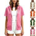 thumbnail image 1 of Ihhxva Tops for Women Hooded Zip-Up Top Short Sleeve Casual Sporty Hoodie with Front Pockets Daily Vacation S-2XL S-2XL, 1 of 9