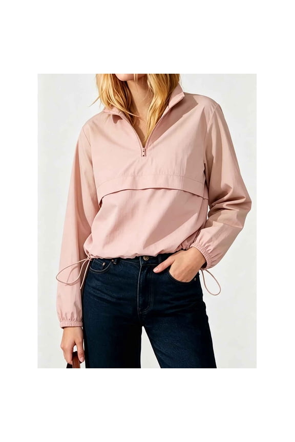 Tops for Women Quick Dry Fit Half Zip Windbreaker Top Lightweight Oxford Cloth Drawstring Hem Cropped Anorak Jacket S-3XL