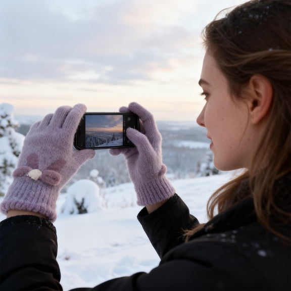 Ihhxva Touchscreen Knitted Gloves for Women, Winter Warm Wool Yarn, Cute Five-finger Design, for Learning Group, Winter Cycling, Purple, 1 Pc