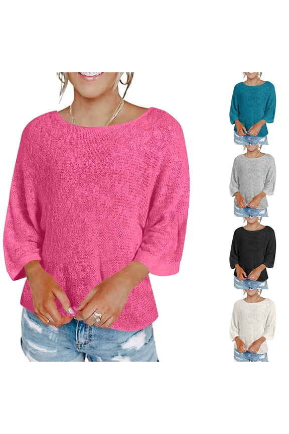 Women Cotton Tops Oversized Knit Top with 3/4 Dolman Sleeves Loose Boho Blouse Casual Flowy Tunic for Summer Beach Vacation S-3XL
