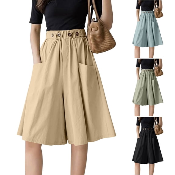 Ihhxva Women's Bermuda Shorts Relaxed Fit Elastic Waist Button Detail Pockets Stretchable Summer Casual Beach Workout Lounge M-4XL