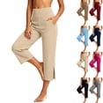thumbnail image 1 of Ihhxva Women's Capri Yoga Pants 3/4 Length Side Slit Elastic Waist with Pockets High Rise Straight-Leg Summer Workout Running S-3XL, 1 of 9