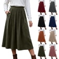 thumbnail image 1 of Ihhxva Women's Corduroy Midi Skirt, High Waist Pleated A-Line Skirt with Elastic Waist and Side Pockets for Casual Wear S - 3XL, 1 of 9