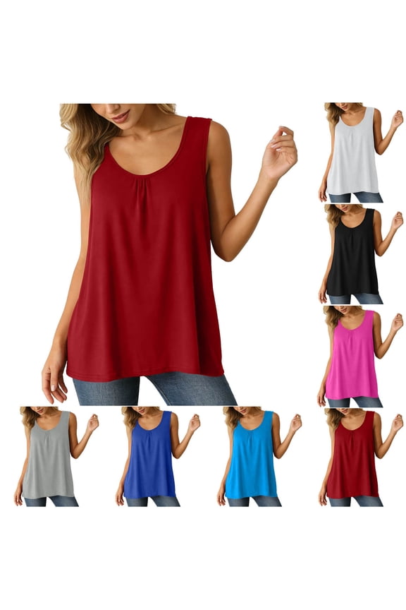 Women's Cotton Sleeveless Tops Loose Fit Swing Top Relaxed Tank Casual Summer Blouse Flowy A-Line Solid Basic Tee XL-5XL