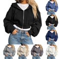 thumbnail image 1 of Ihhxva Women's Cropped Zip Up Hoodie with Pockets, Long Puff Sleeve Hooded Sweatshirt, Solid Casual Athleisure Crop Jacket S - 2XL, 1 of 7