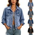 thumbnail image 1 of Ihhxva Women's Denim Tops Oversized Button Front Jacket Women with Multi Pockets Trucker Casual Loose Fit Long Sleeve Cotton Streetwear Spring S-2XL, 1 of 9