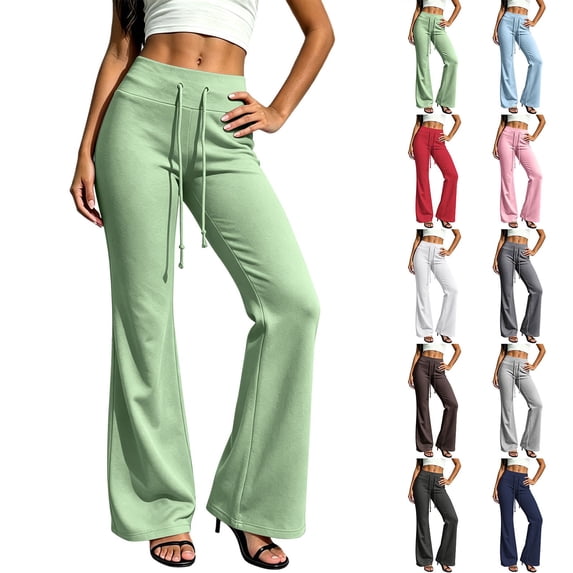 Ihhxva Women's Flare Yoga Pants, High Waisted Drawstring Flare Leggings, Stretch Full Length Loose Fit Athleisure Pants S - 2XL