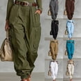 thumbnail image 1 of Ihhxva Women's High Waisted Wide Leg Cargo Pants Stretch Multi-Pockets Belted Summer Casual Work Daily Wear S-2XL, 1 of 7