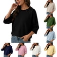 thumbnail image 1 of Ihhxva Women's Knit Tops Oversized Sweater Soft Three-Quarter Sleeves Ribbed Yoke Detail Relaxed Fit Top Casual Cozy Pullover Chunky Knitwear for Fall Winter S-2XL, 1 of 8