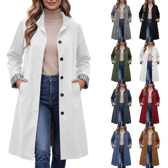 Ihhxva Women's Long Trench Coat, Water-Repellent Button Front Jacket ...