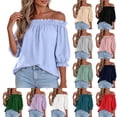 thumbnail image 1 of Ihhxva Women's Loose Fit Summer off Shoulder Blouse Puff Sleeve Top Casual Flowy Cotton Peasant Style Beach Vacation S-2XL, 1 of 8
