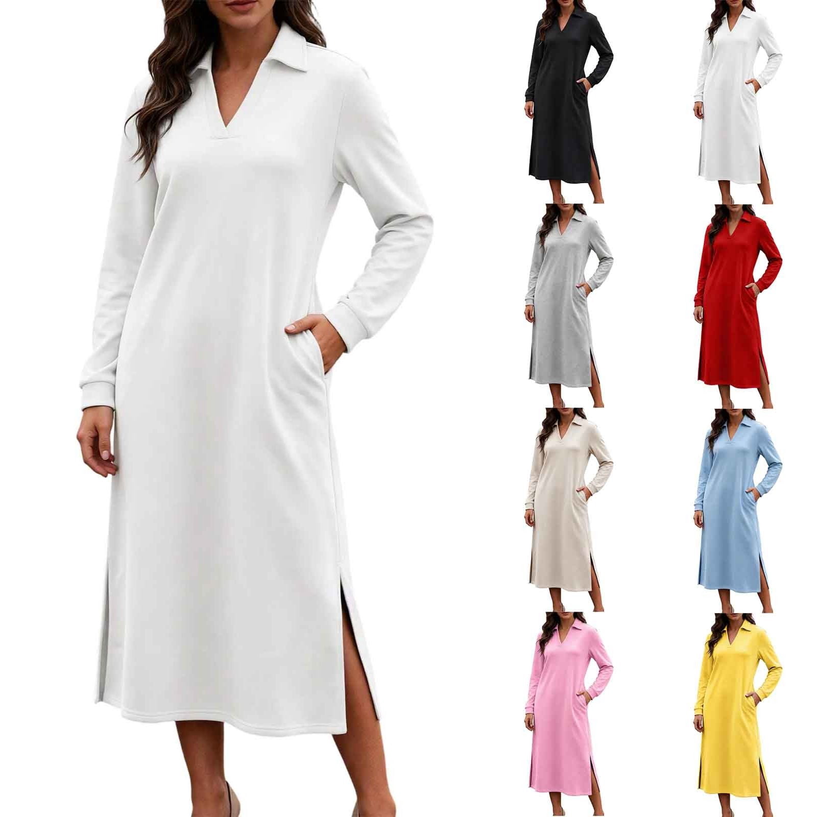Ihhxva Women's Maxi Shirt Dress, Collared Long Sleeve Relaxed Fit Dress ...