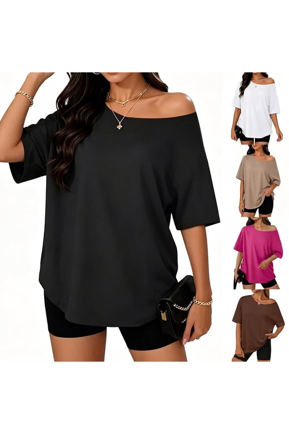 Women's Oversized Tops off Shoulder Tunic Top Summer Casual Blouse Flowy Loose Fit Cotton Solid Color Beach Holiday Party S-XL