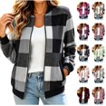 thumbnail image 1 of Ihhxva Women's Plaid Bomber Jacket, Cropped Zip Up Long Sleeve Coat with Pockets, Collared Checkered Casual Winter Fashion Outerwear, S - 2XL, 1 of 8