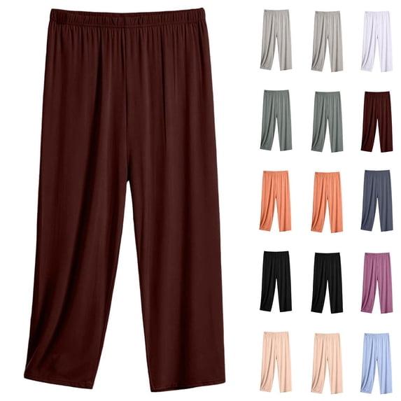 Ihhxva Women's Plus Size 7/8 Pajama Pants, Straight Leg Pull-On Sleep Pants, Stretch Loose Lounge Pants for Casual Home Wear XL - 5XL