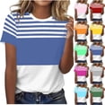 thumbnail image 1 of Ihhxva Women's Plus Women's Tops Moisture-Wicking Striped Crewneck Tee Fit Nautical Print T-Shirt Casual Summer Cotton Loose Style S-2XL, 1 of 7
