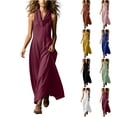 thumbnail image 1 of Ihhxva Women's Sleeveless Solid Stretchable Cowl Neck Cotton Maxi Dress with Pockets Summer Beach Sundress S-2XL, 1 of 7
