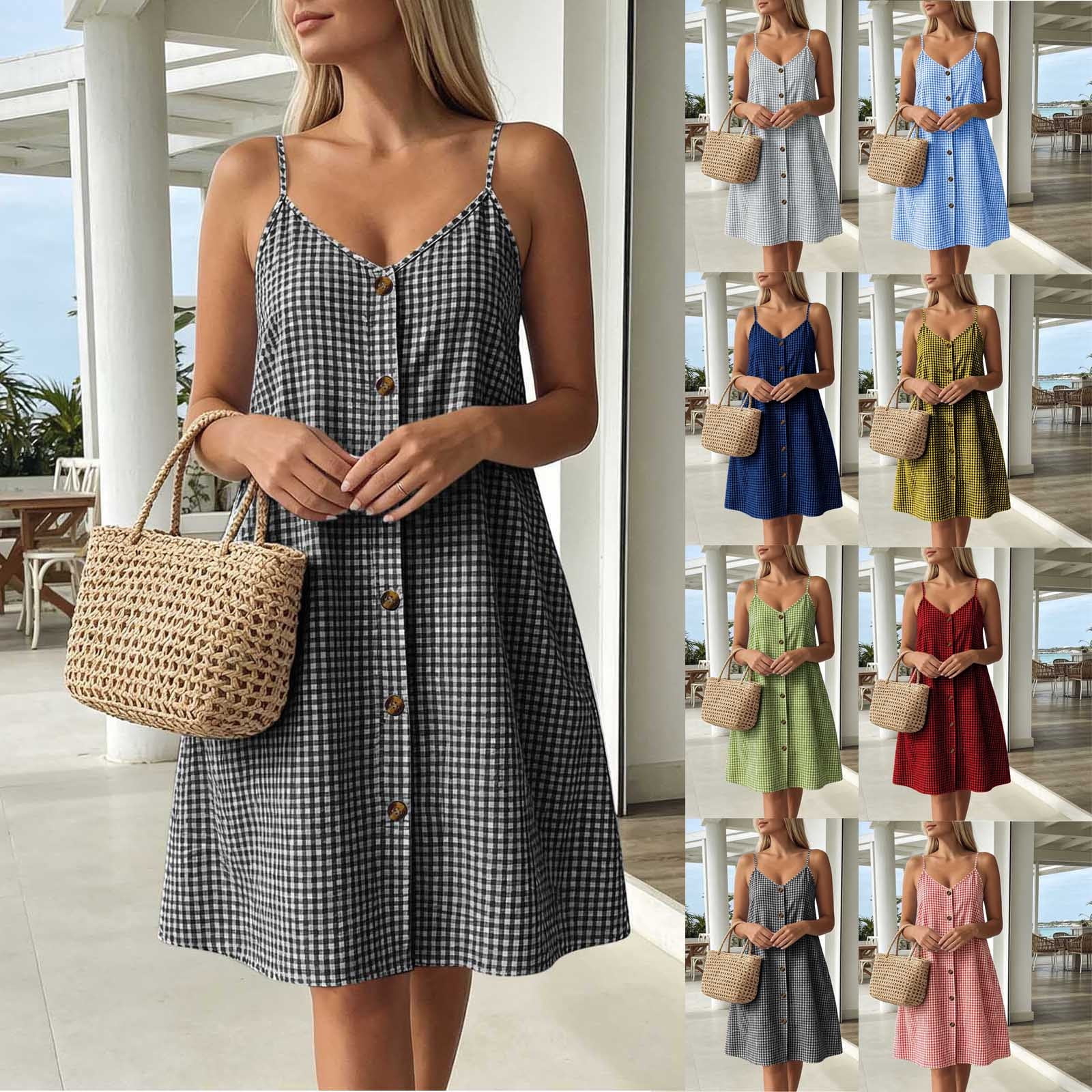 women's fall shift dress Homenesgenics Fall Dresses for Women Plus Size Womens Denim Dress Jean Solid Color Button Short Sleeved Lapel Casual Belt Pocket Shirt Dress Shift