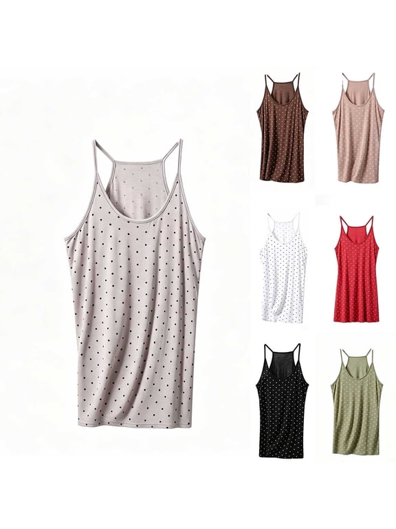 Women's Spaghetti Strap Tank Top Polka Dot Cami Moisture-Wicking Summer Racerback Loose Fit Breathable Cotton Casual Beach Vacation Activewear XL-5XL